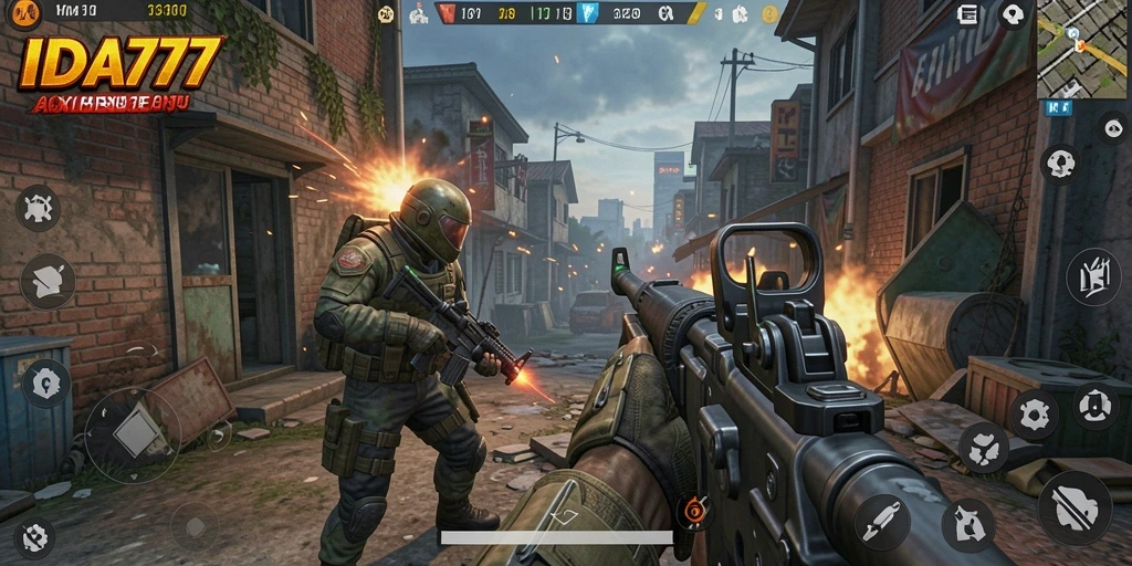 Screenshot utama IDA777 menampilkan aksi gameplay TPS yang mengesankan.