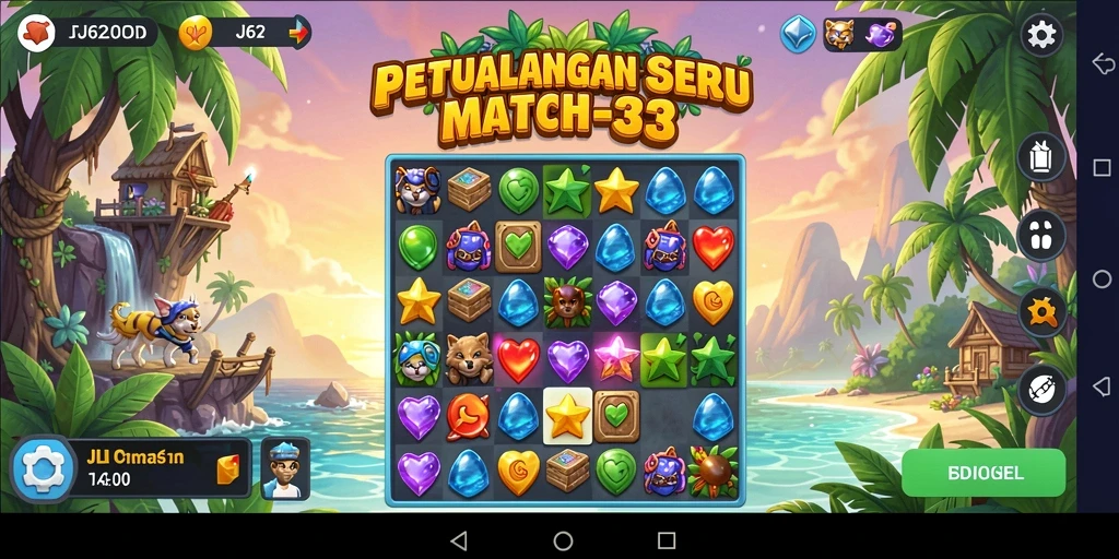 Screenshot gameplay JJ62 menunjukkan keseruan mencocokkan batu permata.