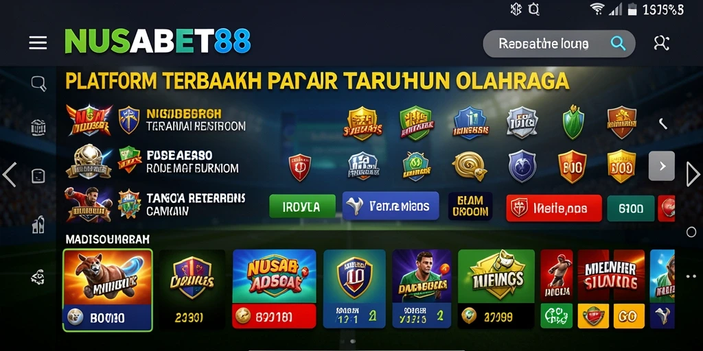 Screenshot utama NUSABET88 menampilkan antarmuka taruhan olahraga yang interaktif.