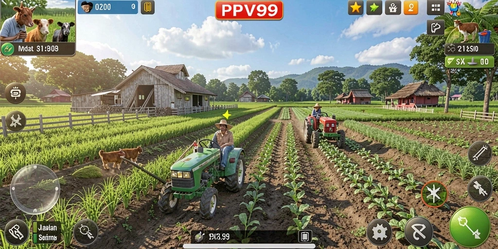 Tangkapan layar gameplay PPV99 yang menampilkan aktivitas bertani.